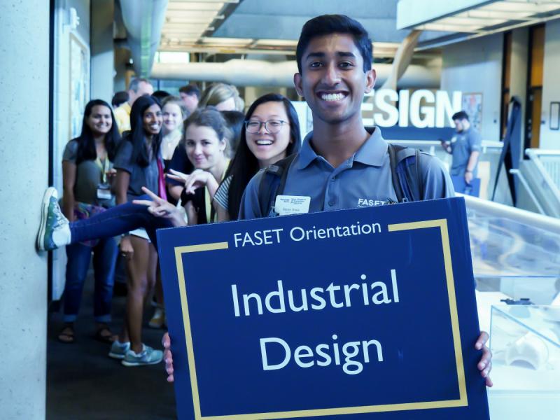 Industrial Design students at FASET orientation going on a campus tour