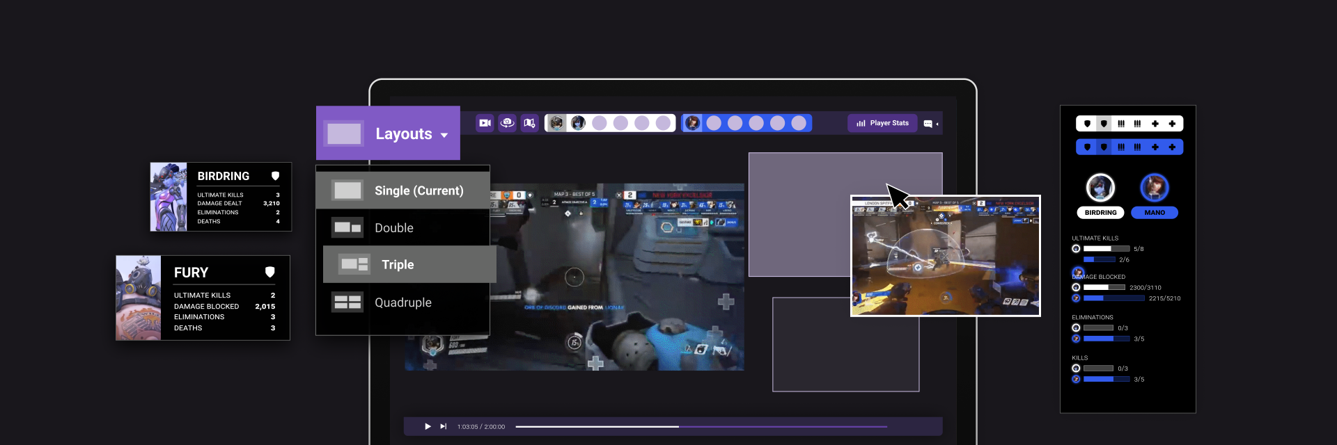 Several screen shots of a twitch plugin interface. 