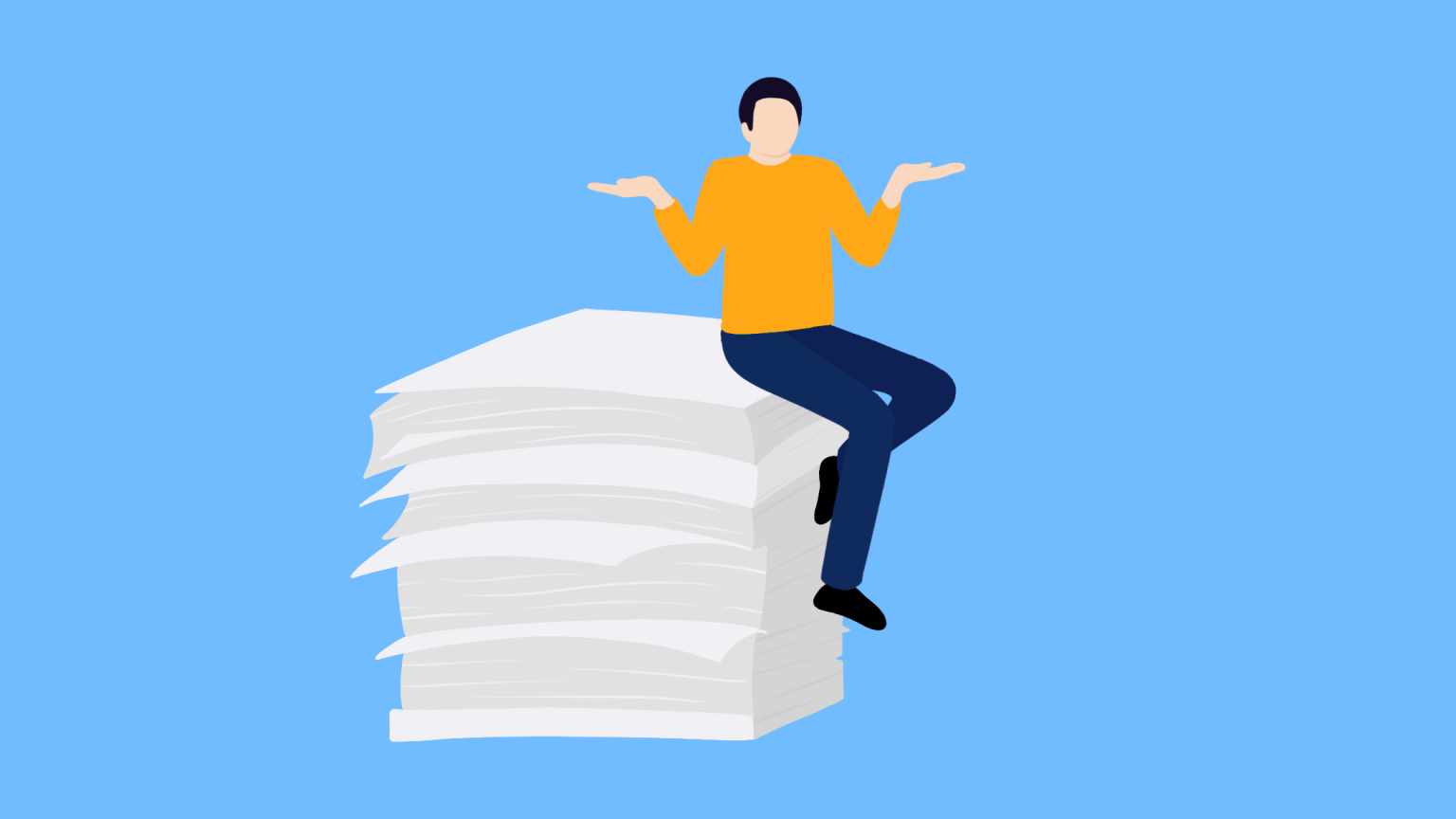 illustration of stack of papers with person on top